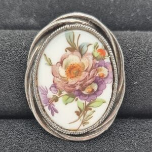 Floral Ceramic Brooch Oval Shaped
